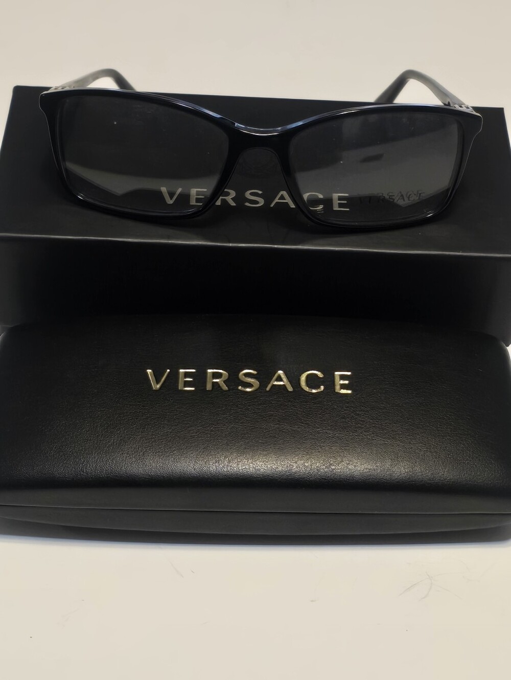 New ! Versace Black Unisex  Rectangular Optical Glasses with Branded Case